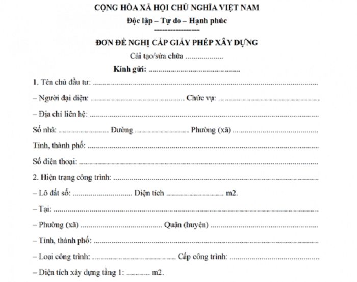 Đơn xin sửa chữa, cải tạo nhà
